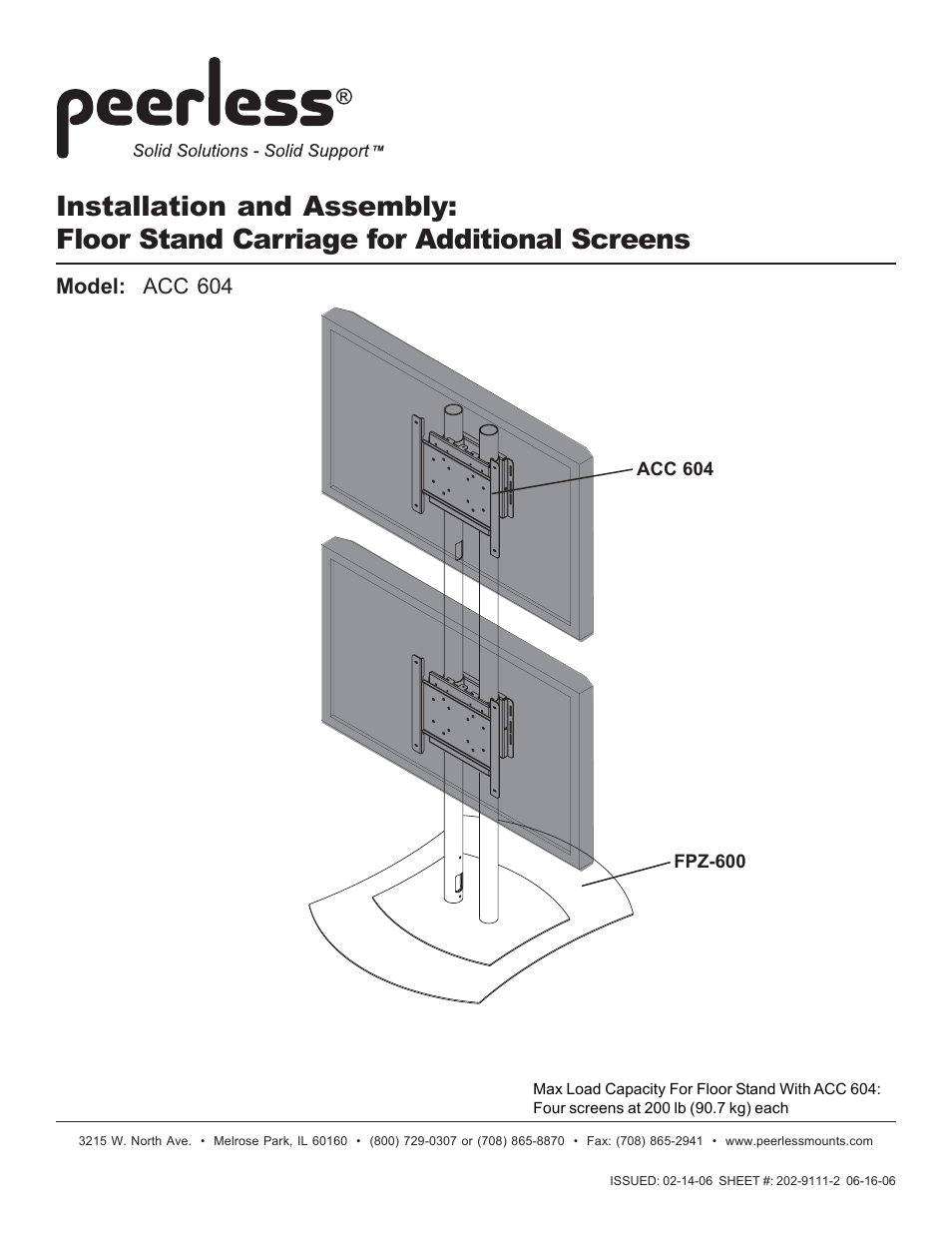 Peerless-AV ACC604 - Installation User Manual | 6 pages