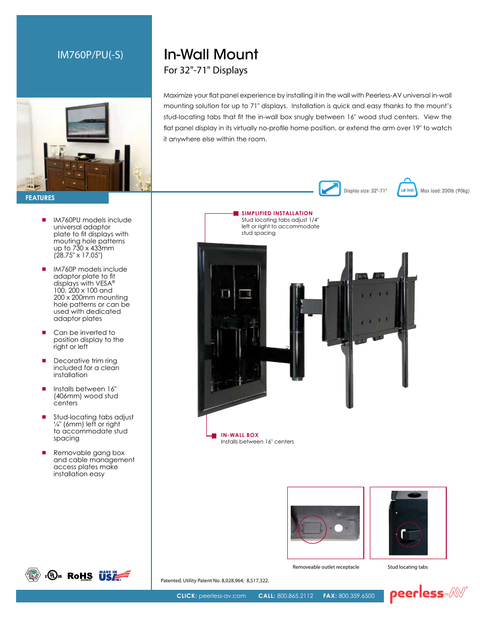 Peerless-AV IM760PU-S  - Sell Sheet User Manual | 2 pages