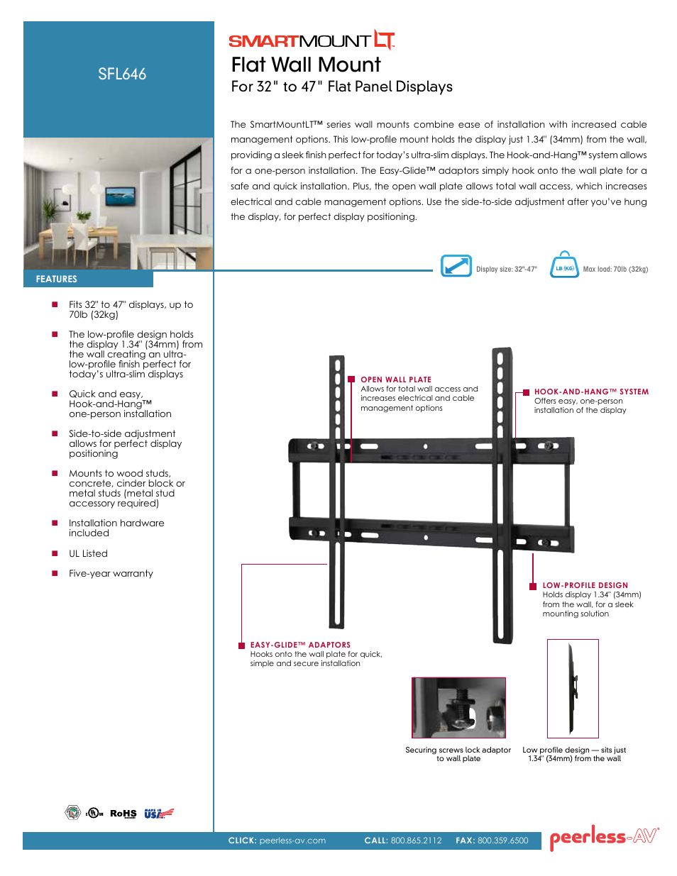 Peerless-AV SFL646  - Sell Sheet User Manual | 2 pages