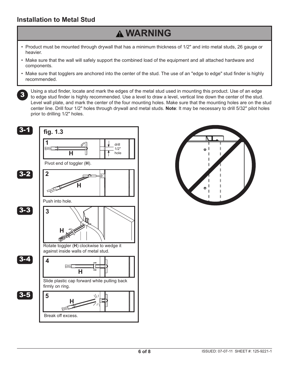 Warning | Peerless-AV HT642-003 - Installation User Manual | Page 6 / 8