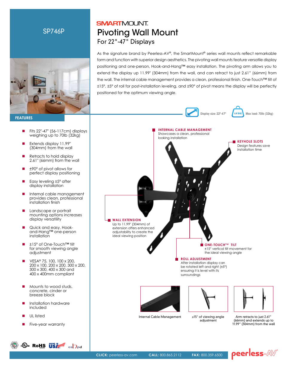 Peerless-AV SP746P  - Sell Sheet User Manual | 2 pages