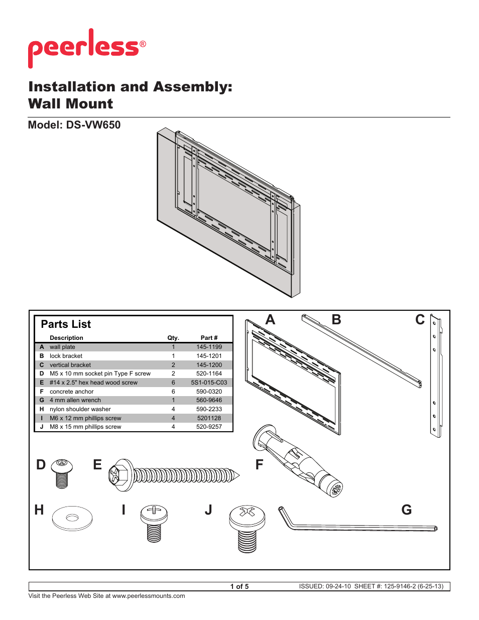 Peerless-AV DS-VW650 - Installation User Manual | 5 pages