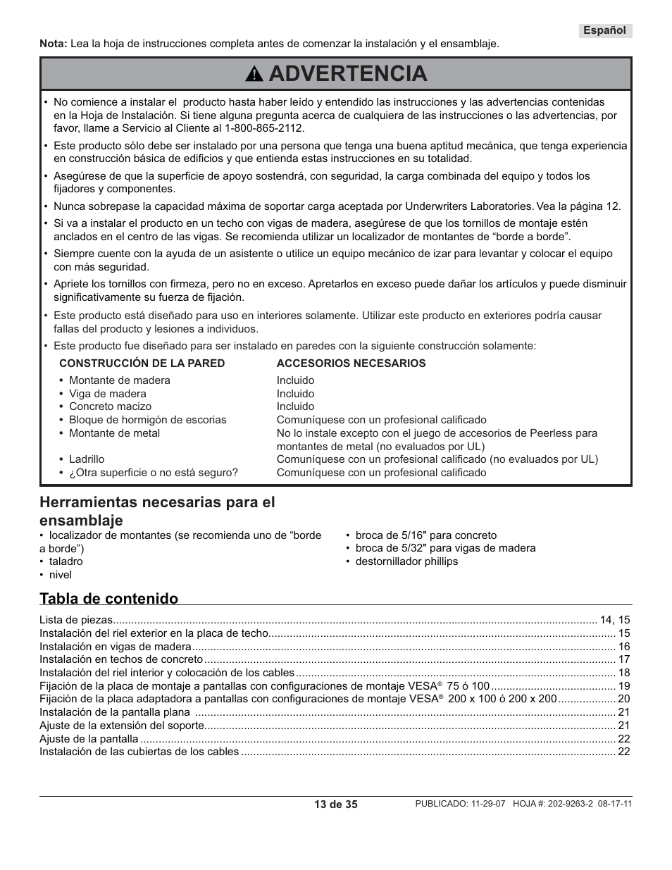 Peerless-AV PC932C-W - Installation User Manual | Page 13 / 35