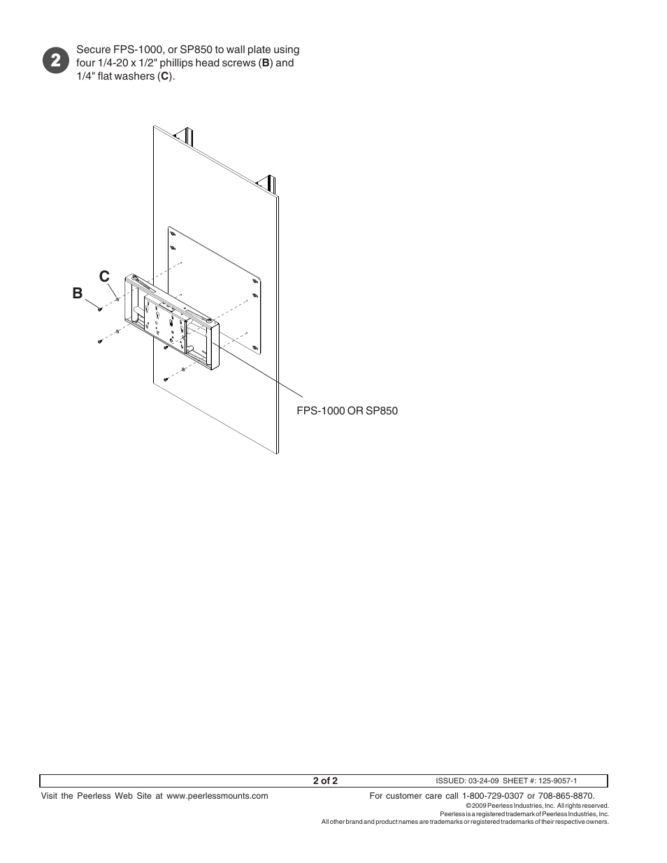 Peerless-AV WSP820 - Installation User Manual | Page 2 / 2