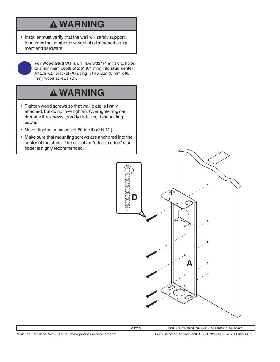 Warning | Peerless-AV PM610G - Installation User Manual | Page 2 / 5