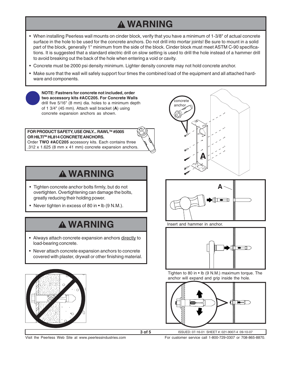 Warning | Peerless-AV PM610G - Installation User Manual | Page 3 / 5