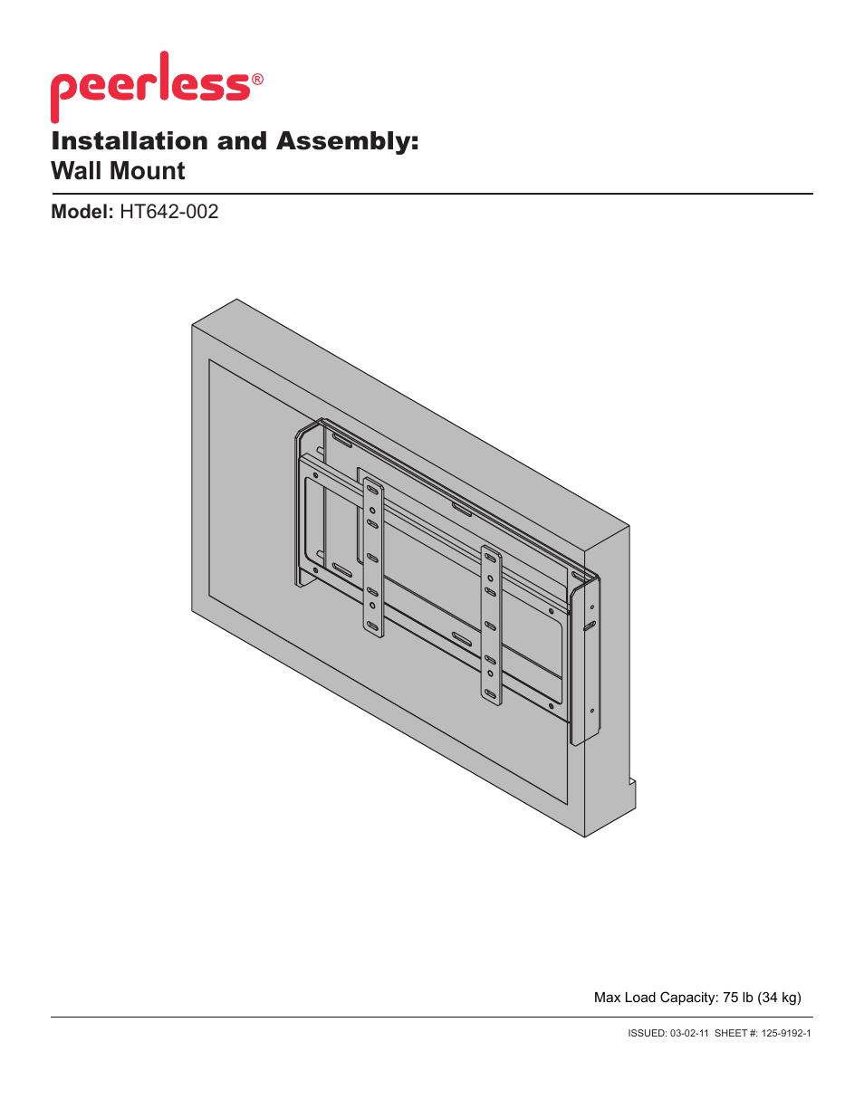 Peerless-AV HT642-002 - Installation User Manual | 9 pages