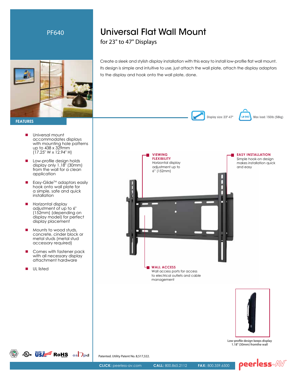 Peerless-AV PF640  - Sell Sheet User Manual | 2 pages