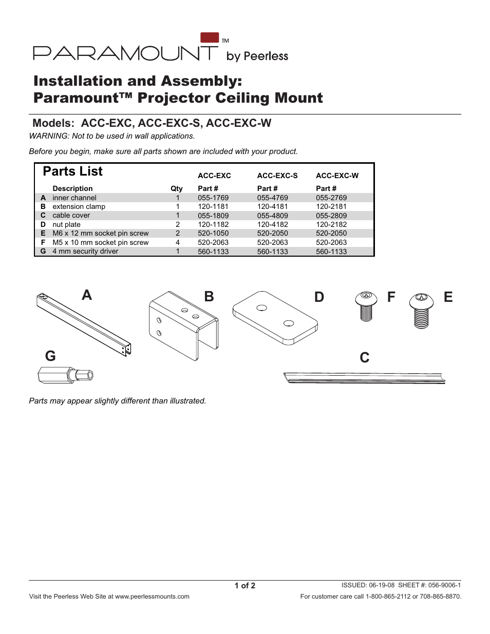 Peerless-AV ACC-EXC - Installation User Manual | 2 pages