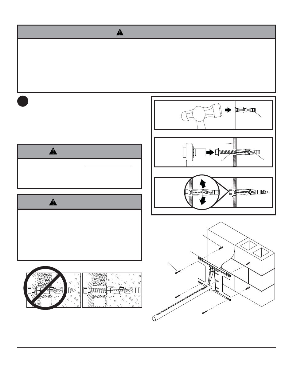 Warning, Gk e, Installation to a concrete or cinder block wall | Illustration a | Peerless-AV PSTK-2955-W - Installation User Manual | Page 7 / 9