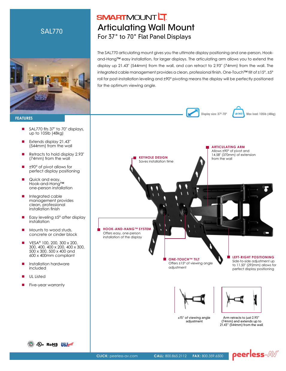 Peerless-AV SAL770  - Sell Sheet User Manual | 2 pages