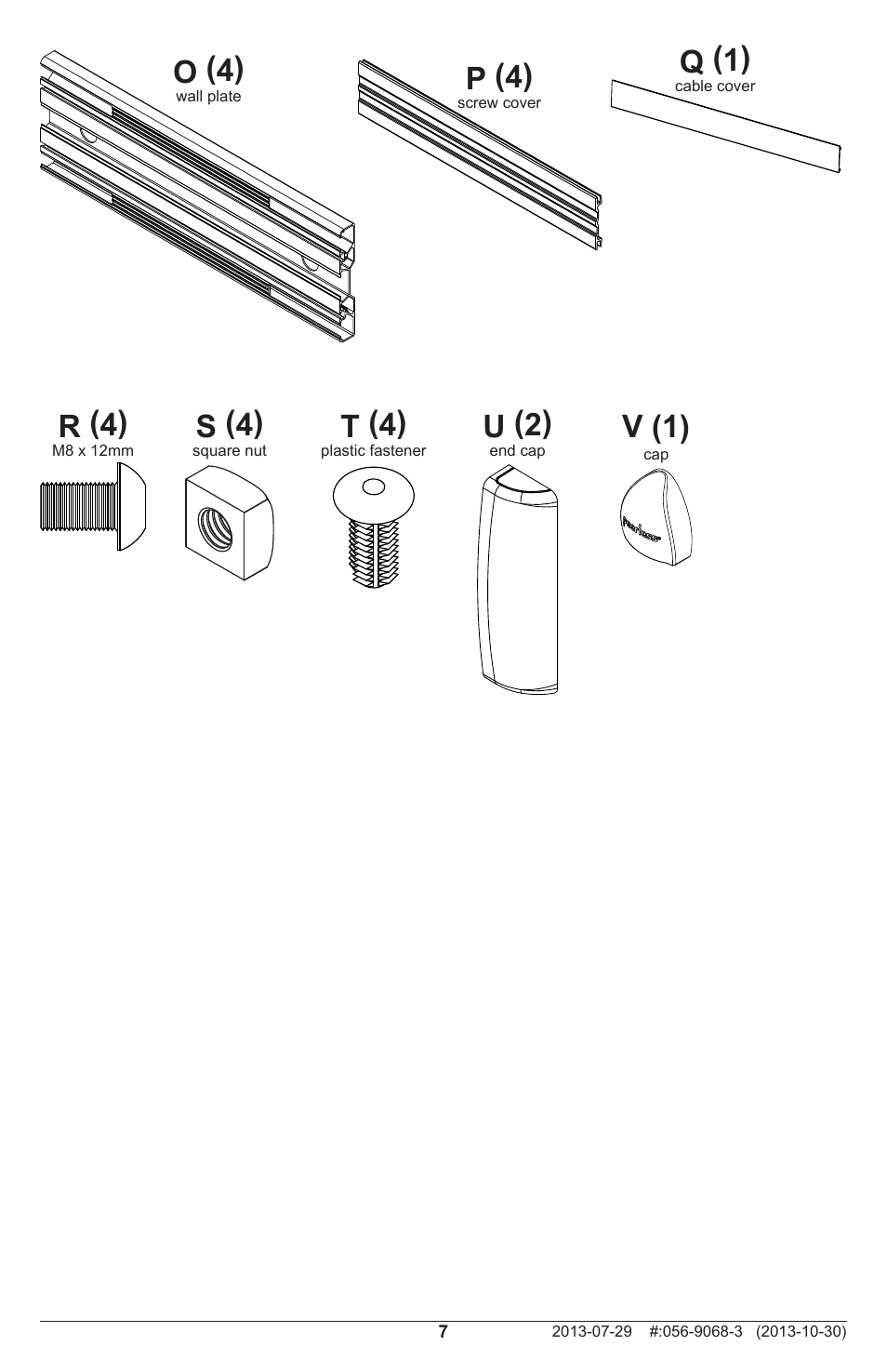 O (4), Q (1), P (4) | R (4), S (4), T (4), U (2), V (1) | Peerless-AV PSTK-600 - Installation User Manual | Page 7 / 28