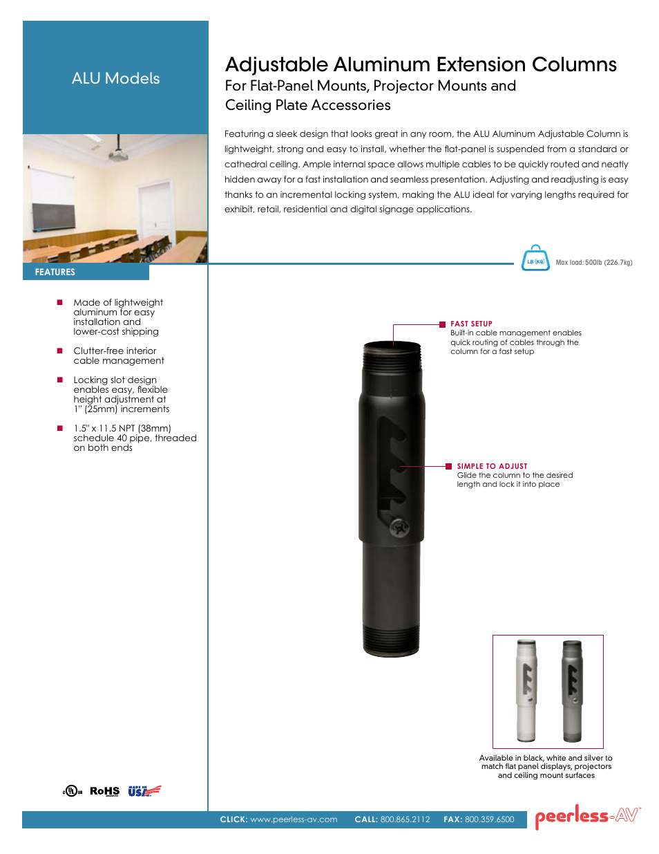 Peerless-AV ALU1012_S_W  - Sell Sheet User Manual | 2 pages