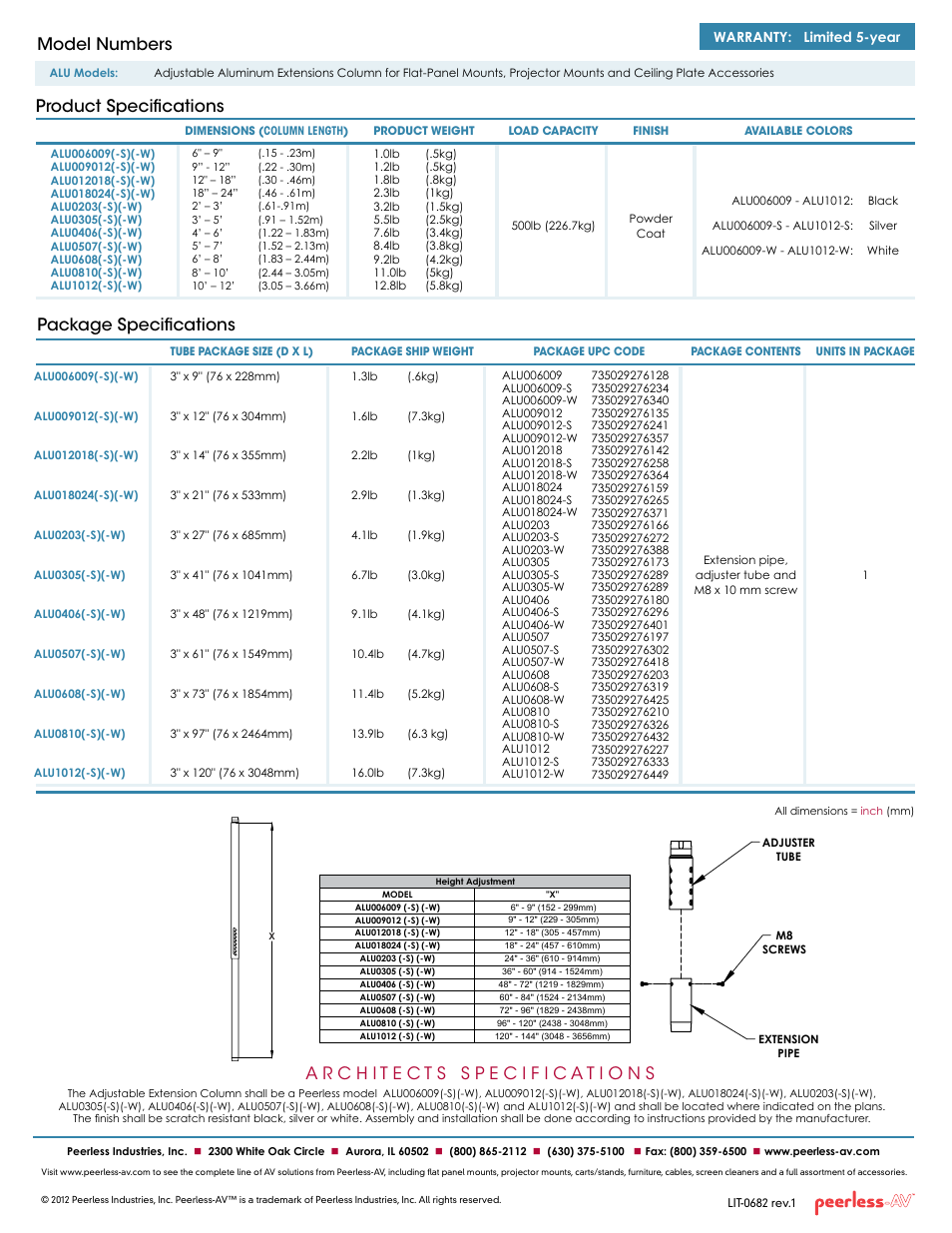 Peerless-AV ALU1012_S_W  - Sell Sheet User Manual | Page 2 / 2