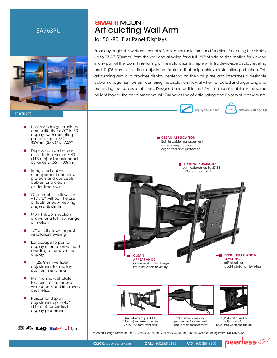 Peerless-AV SA763PU  - Sell Sheet User Manual | 2 pages
