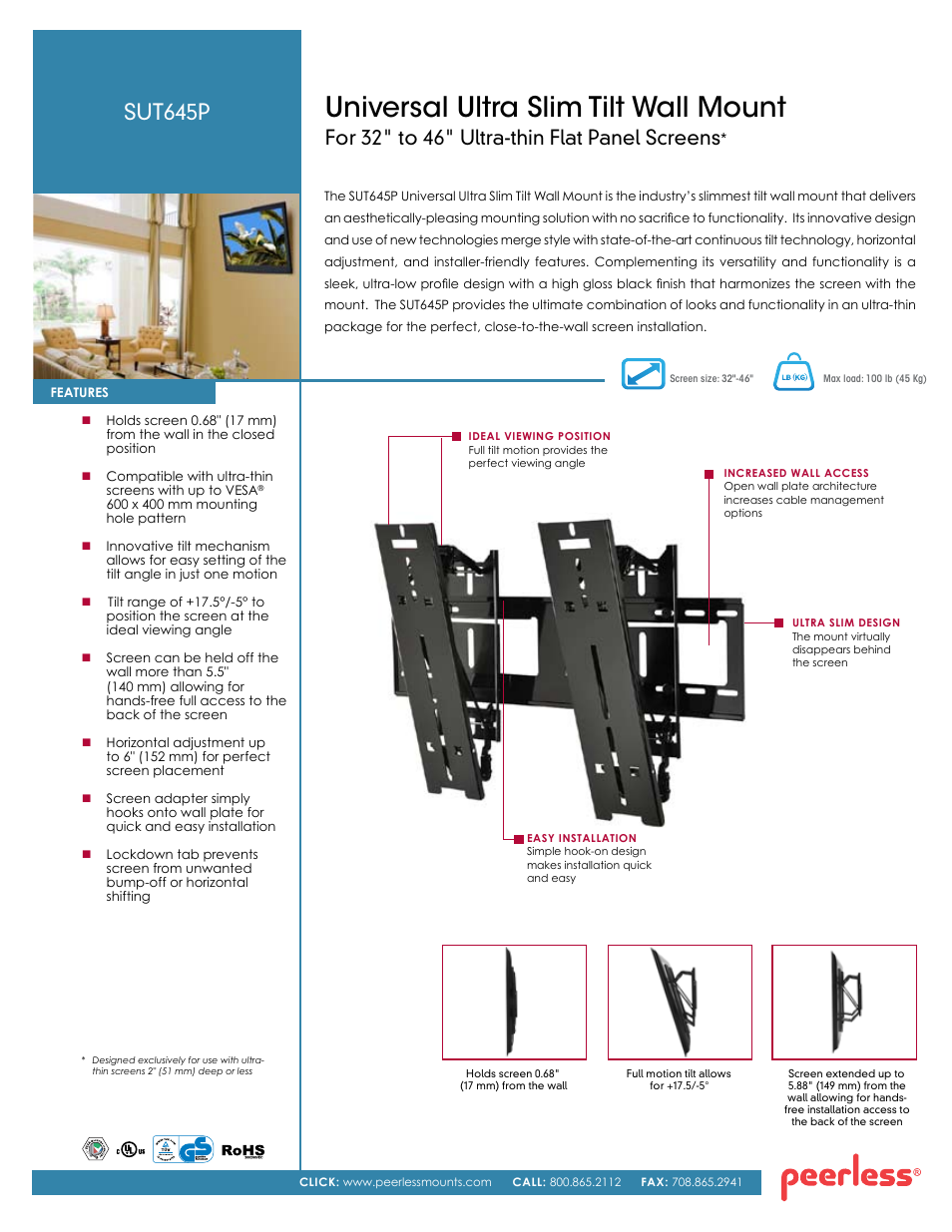 Peerless-AV SUT645P  - Sell Sheet User Manual | 2 pages