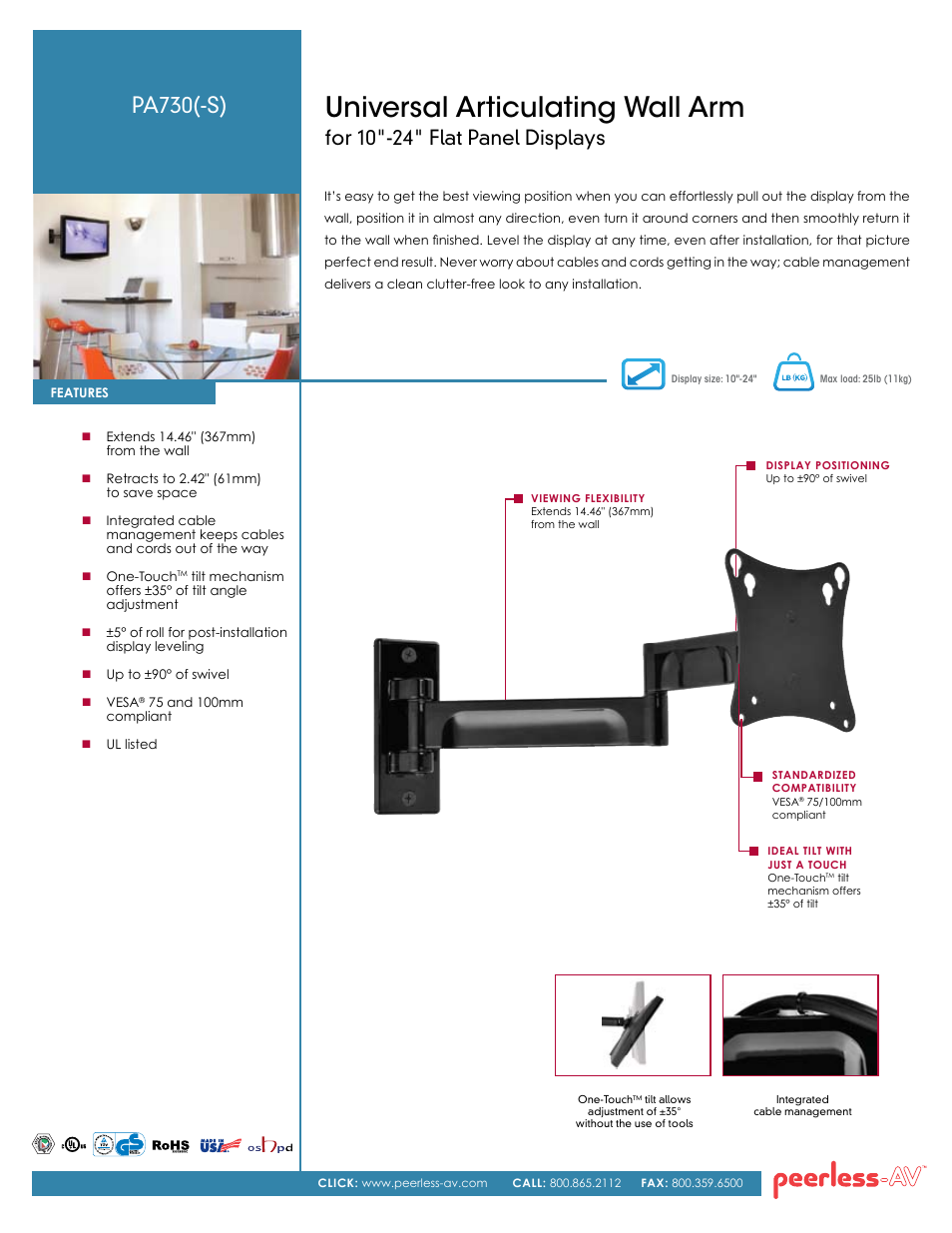 Peerless-AV PA730  - Sell Sheet User Manual | 2 pages