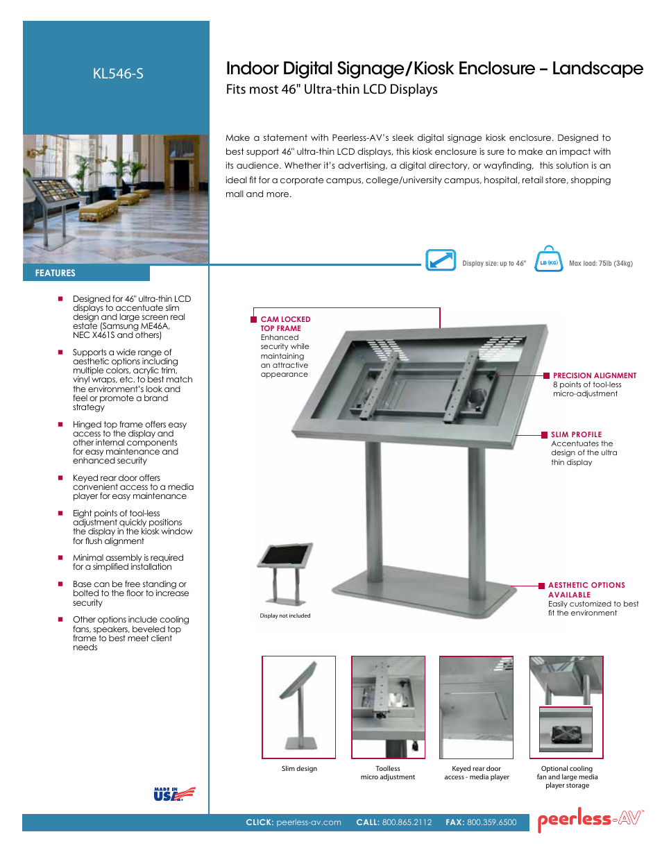 Peerless-AV KL546-S  - Sell Sheet User Manual | 2 pages