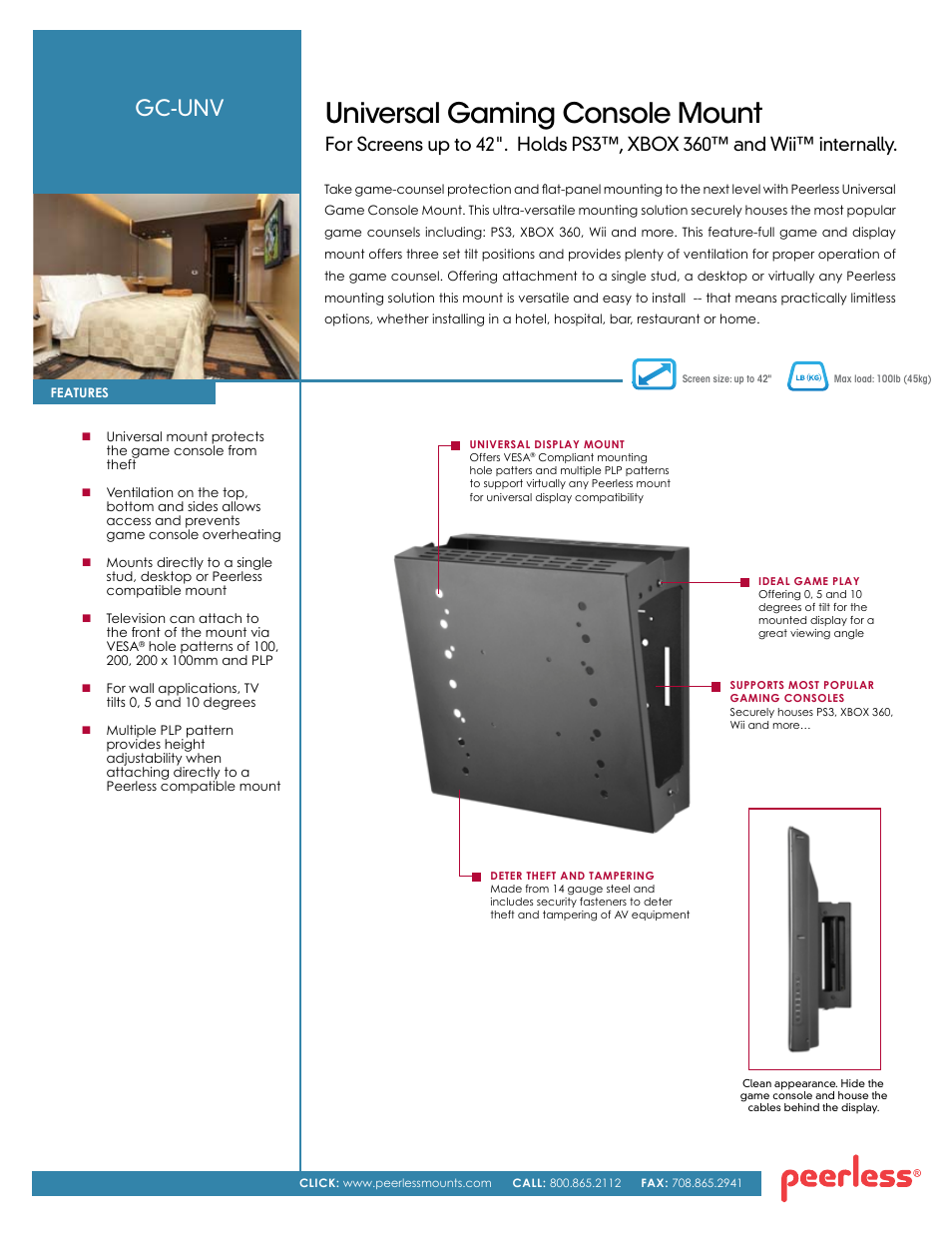 Peerless-AV GC-UNV  - Sell Sheet User Manual | 2 pages