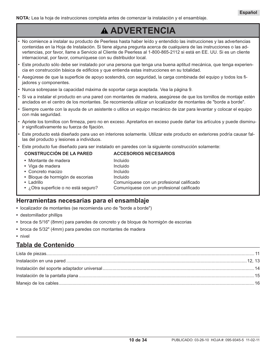 Peerless-AV SA752P - Installation User Manual | Page 10 / 34