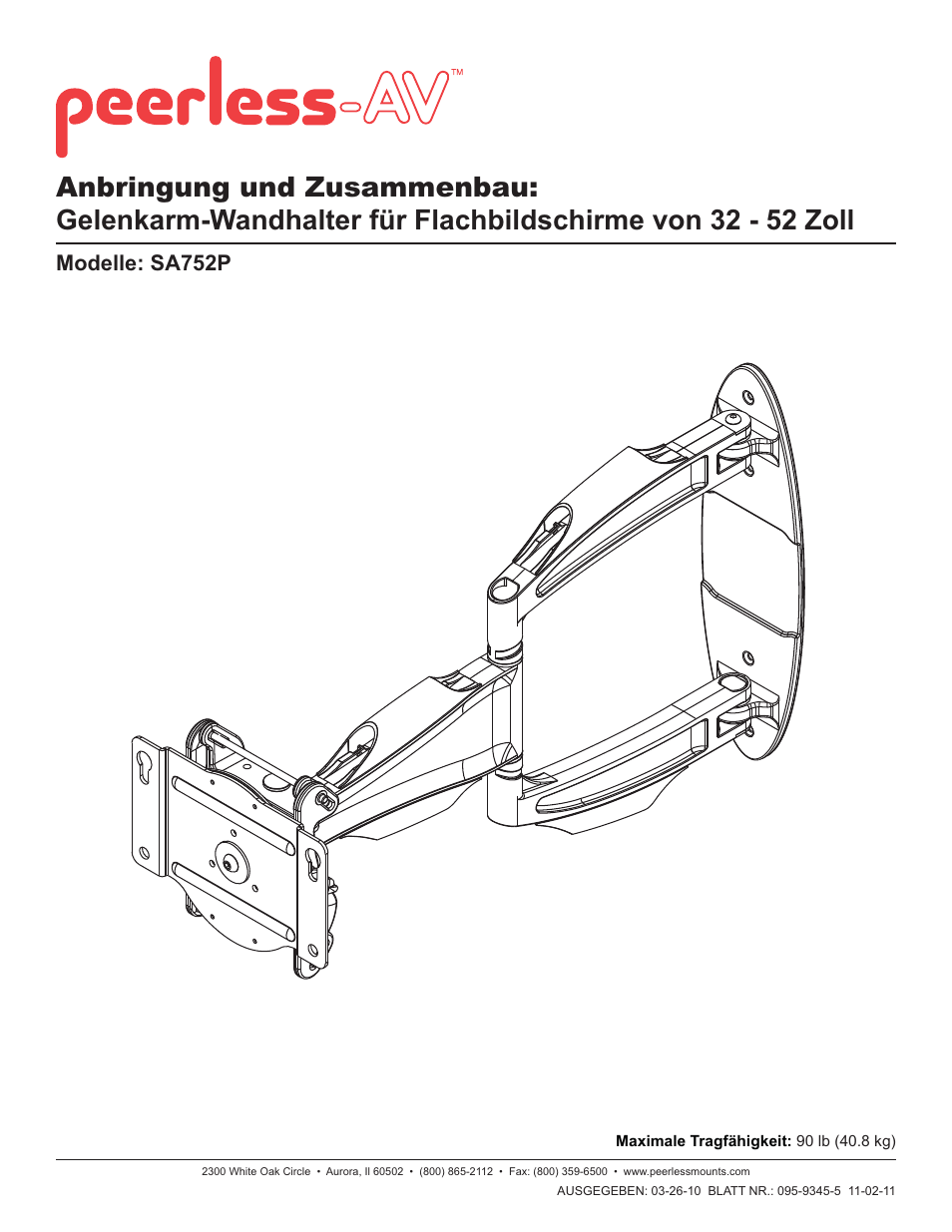 Modelle: sa752p | Peerless-AV SA752P - Installation User Manual | Page 25 / 34