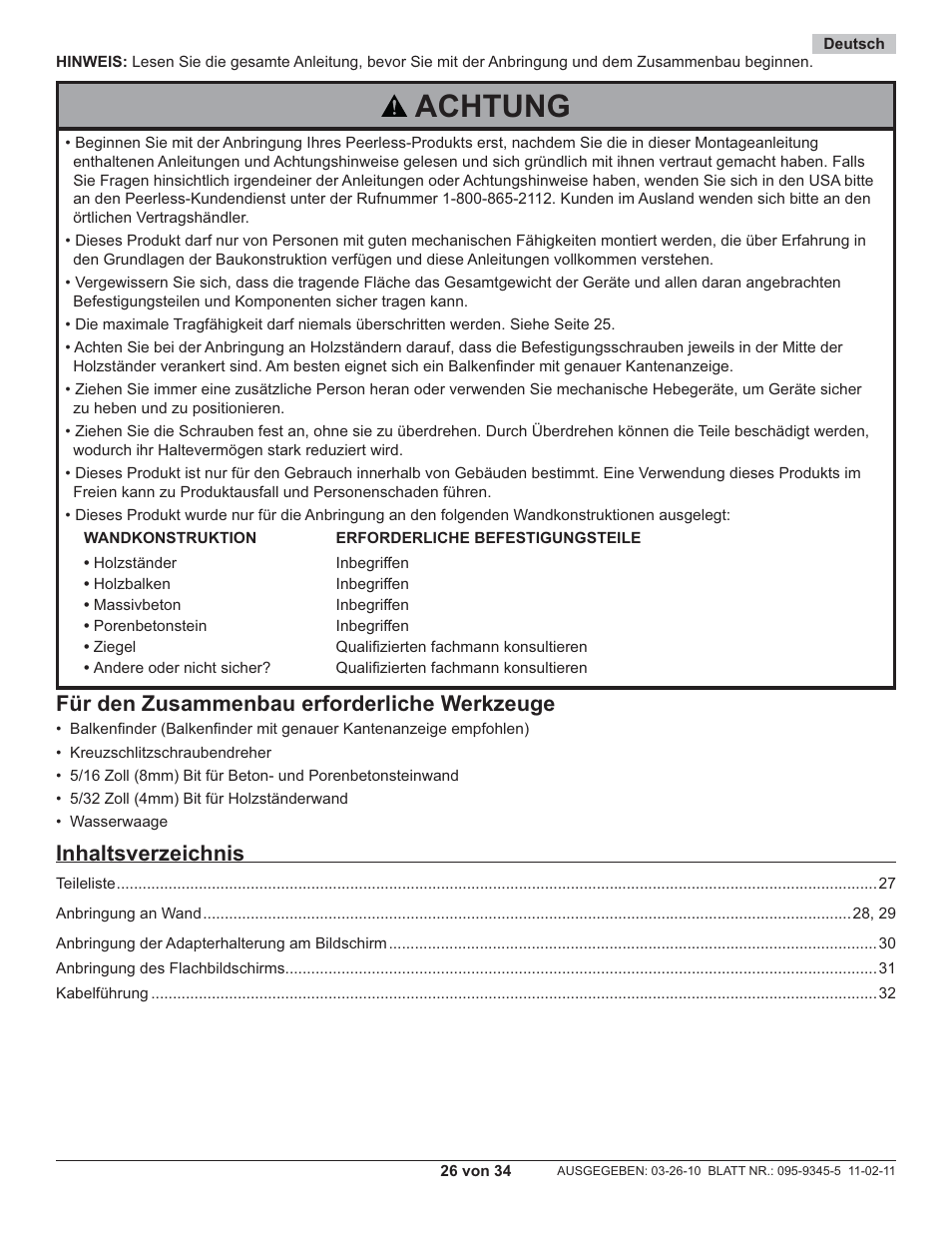 Peerless-AV SA752P - Installation User Manual | Page 26 / 34