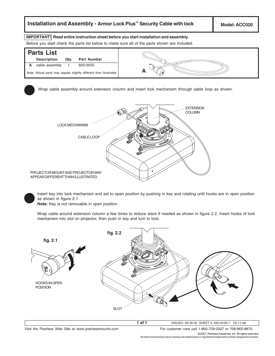 Peerless-AV ACC020 - Installation User Manual | 1 page