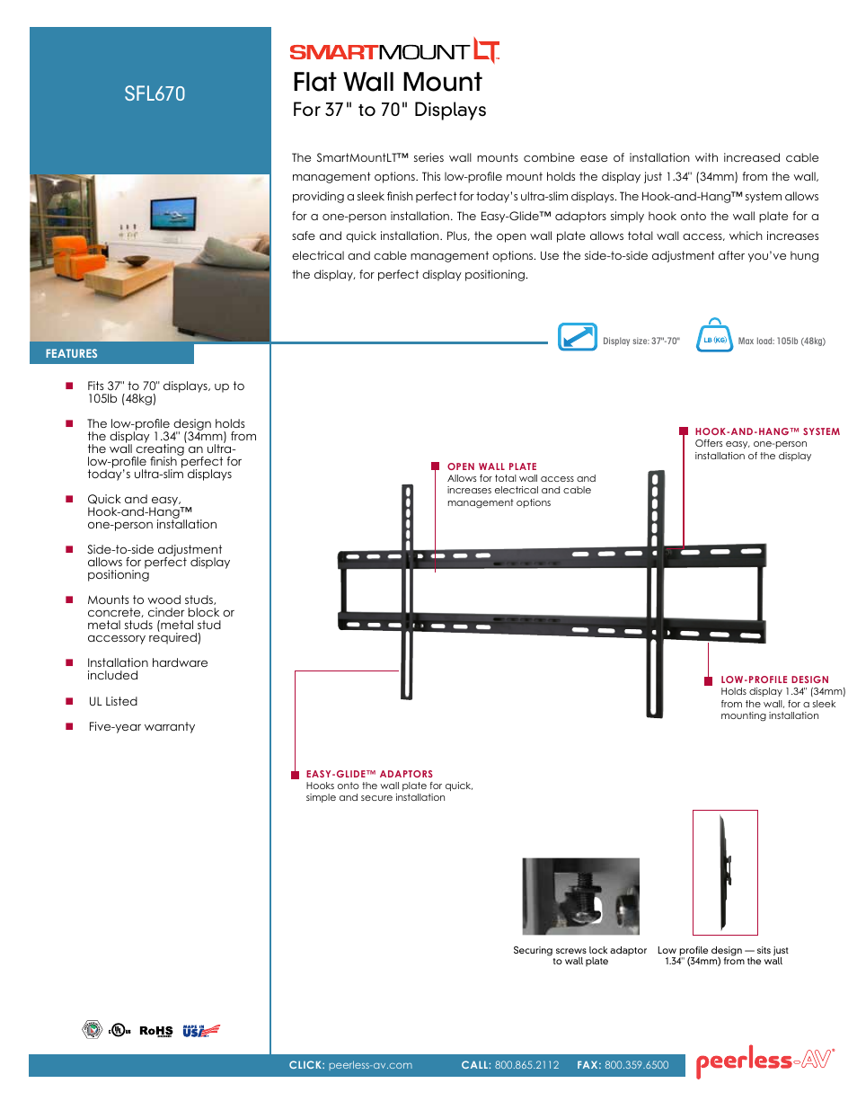 Peerless-AV SFL670  - Sell Sheet User Manual | 2 pages