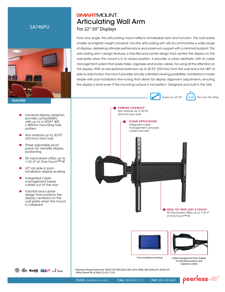 Peerless-AV SA746PU  - Sell Sheet User Manual | 2 pages