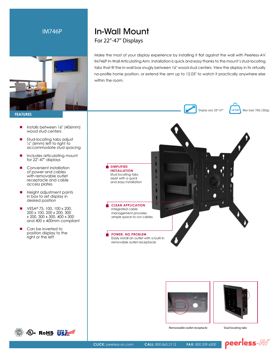 Peerless-AV IM746P  - Sell Sheet User Manual | 2 pages