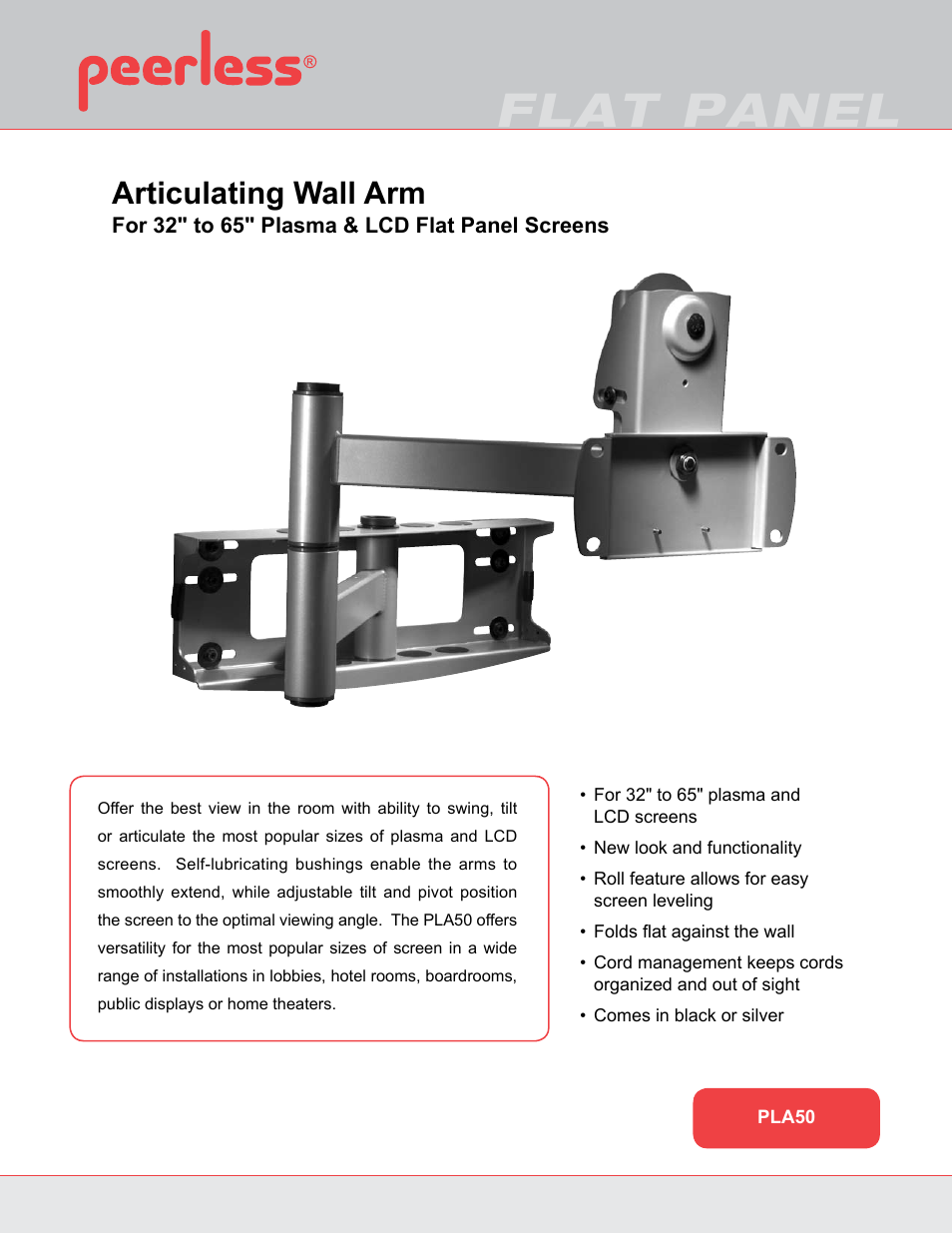 Peerless-AV PLA50-UNLP  - Sell Sheet User Manual | 2 pages