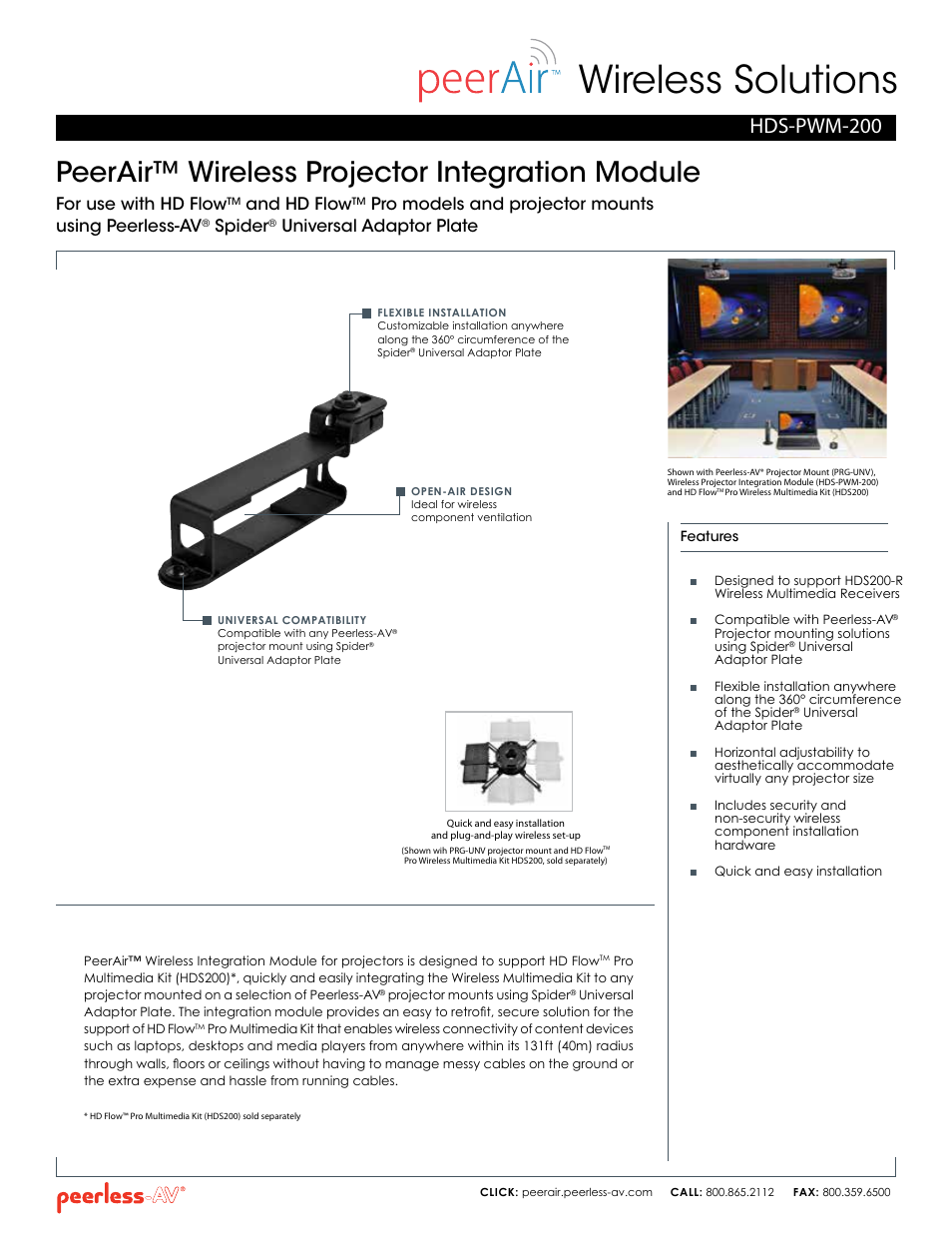 Peerless-AV HDS-PWM-200  - Sell Sheet User Manual | 2 pages