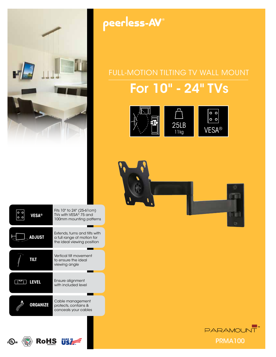 Peerless-AV PRMA100  - Sell Sheet User Manual | 2 pages