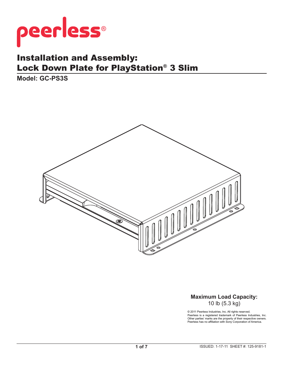 Peerless-AV GC-PS3S - Installation User Manual | 7 pages