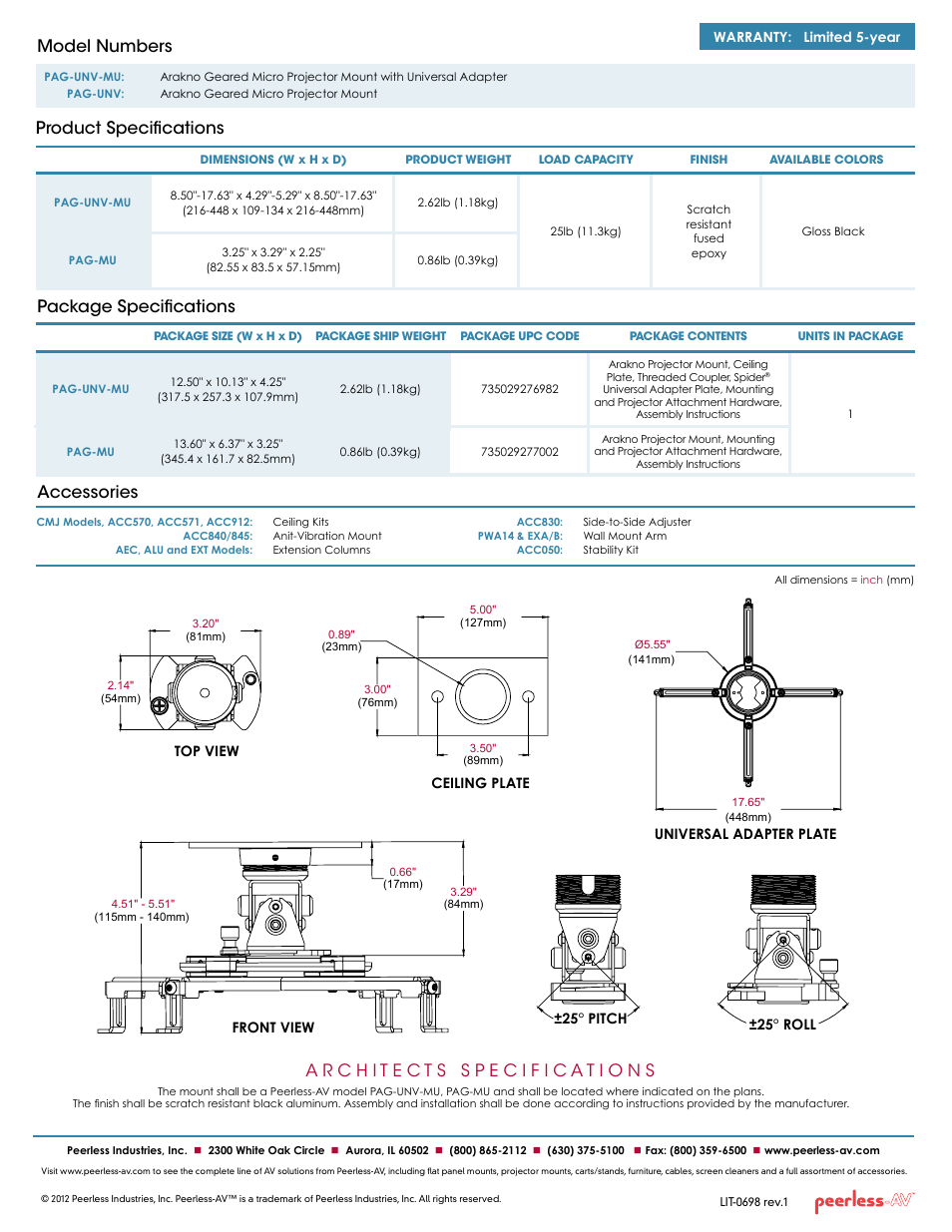 Peerless-AV PAG-UNV-MU  - Sell Sheet User Manual | Page 2 / 2