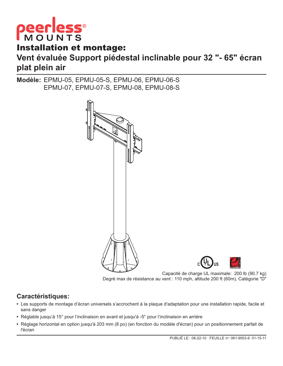 Caractéristiques | Peerless-AV EPMU-08-S - Installation User Manual | Page 15 / 32