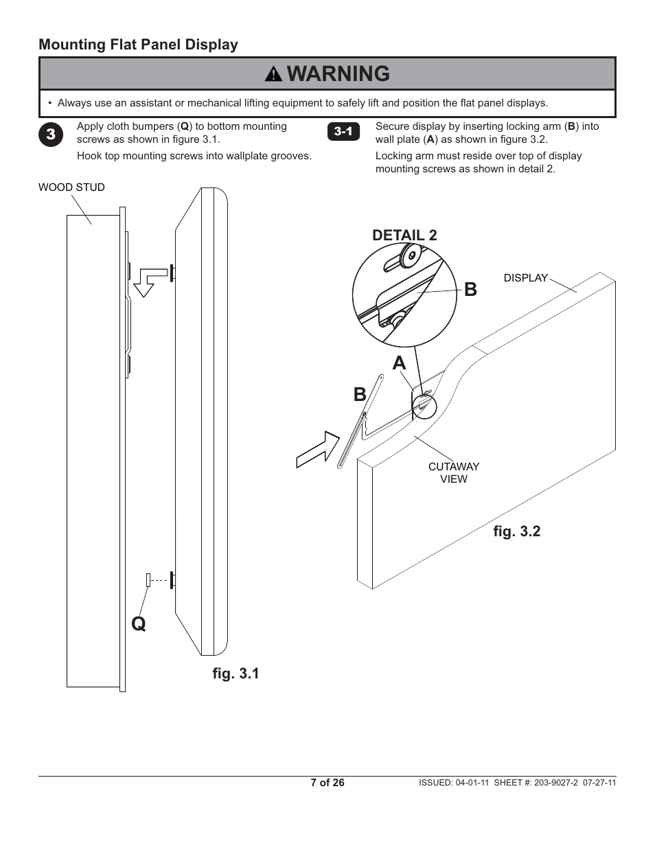 Warning, Qb a b | Peerless-AV SUF641 - Installation User Manual | Page 7 / 26