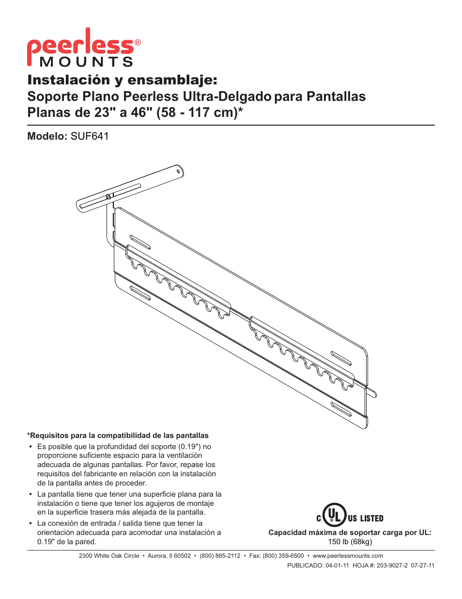 Peerless-AV SUF641 - Installation User Manual | Page 9 / 26