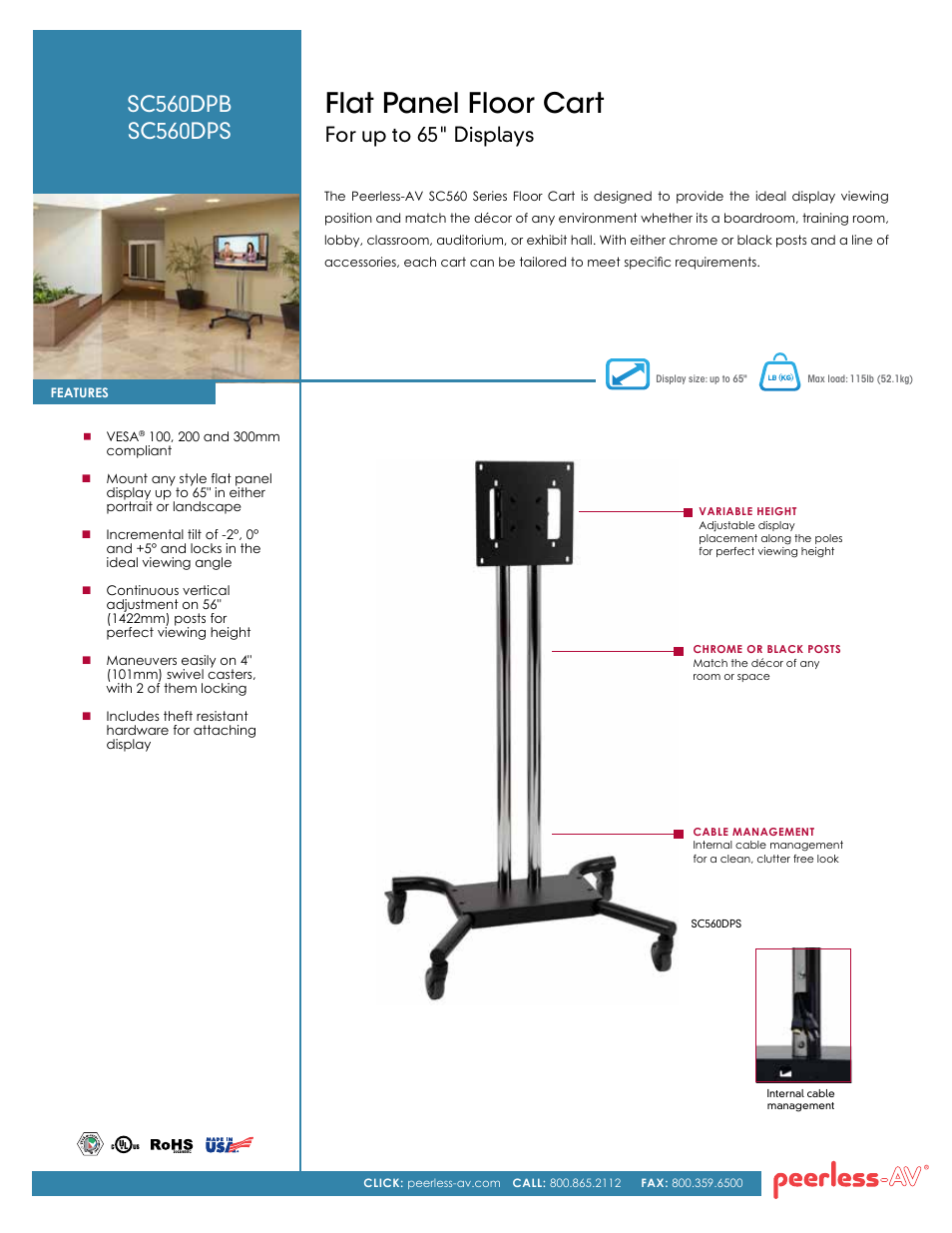 Peerless-AV SC560DPS  - Sell Sheet User Manual | 2 pages