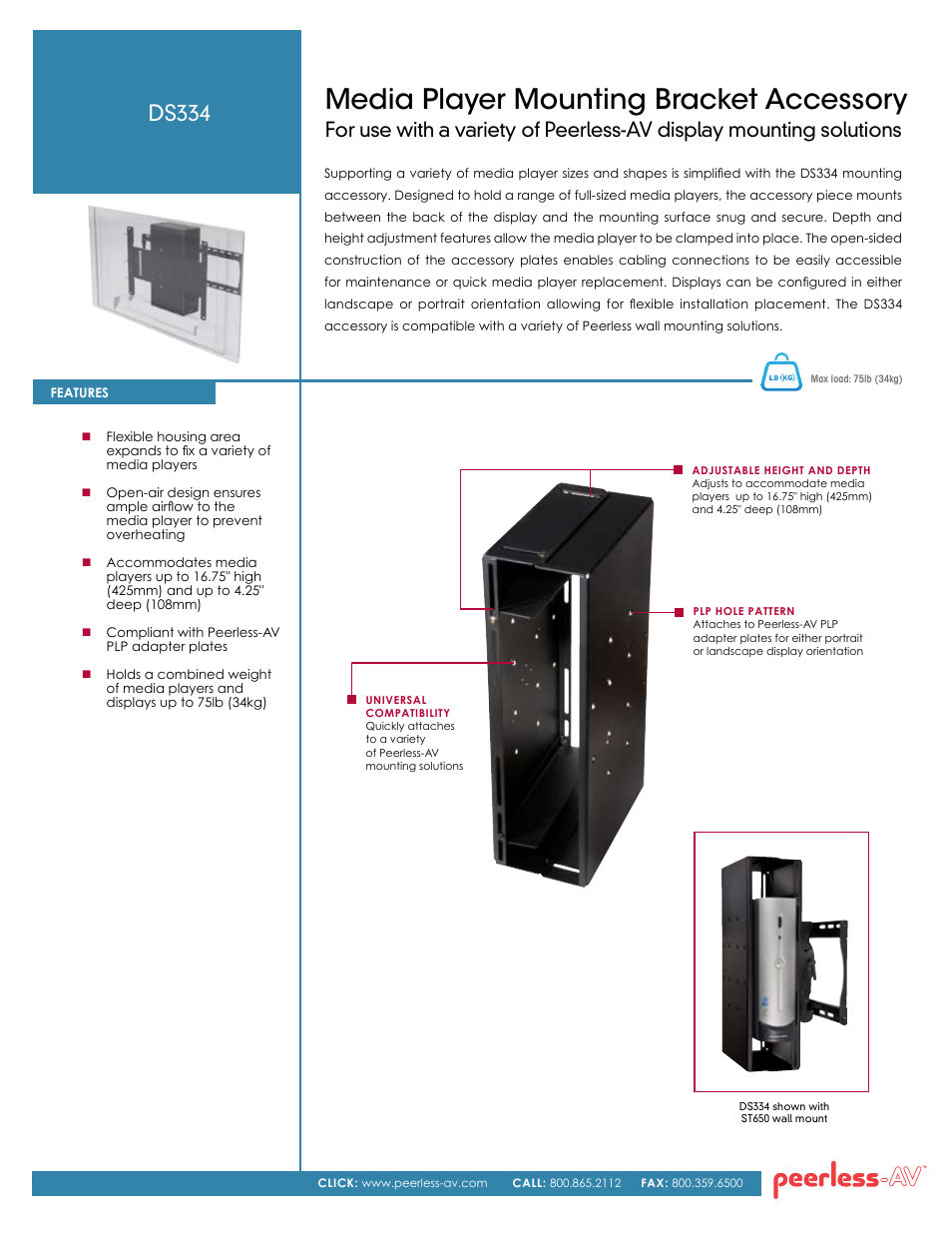 Peerless-AV DS334  - Sell Sheet User Manual | 2 pages