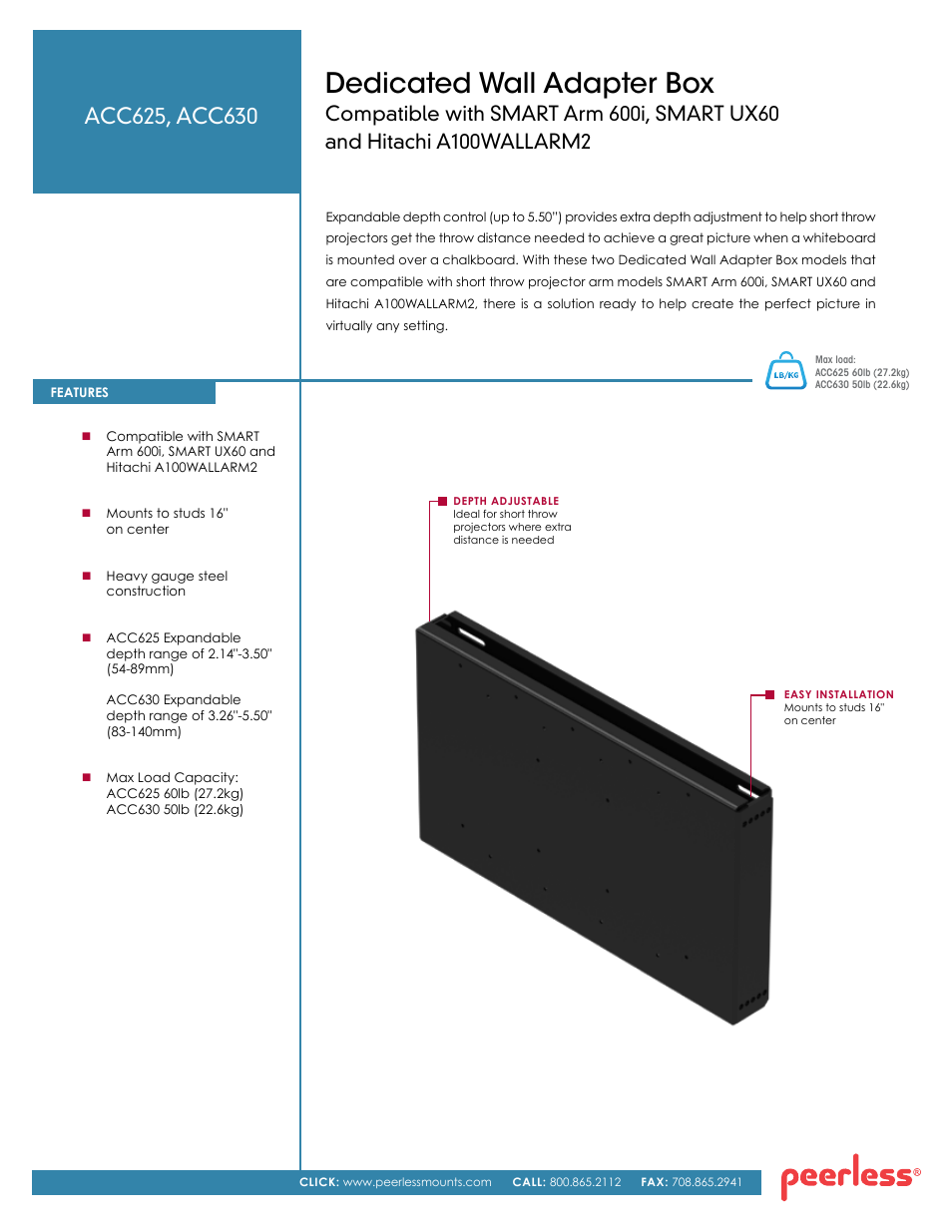 Peerless-AV ACC630  - Sell Sheet User Manual | 2 pages