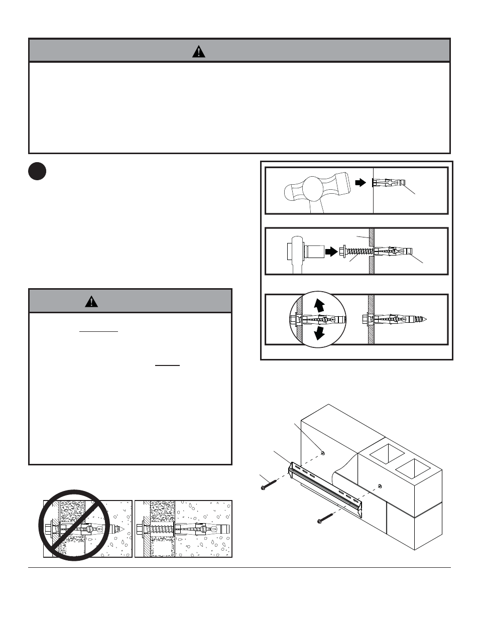 Warning, Eb d, Bd e | Installation to solid concrete or cinder block 2 | Peerless-AV PS200 - Installation User Manual | Page 5 / 21