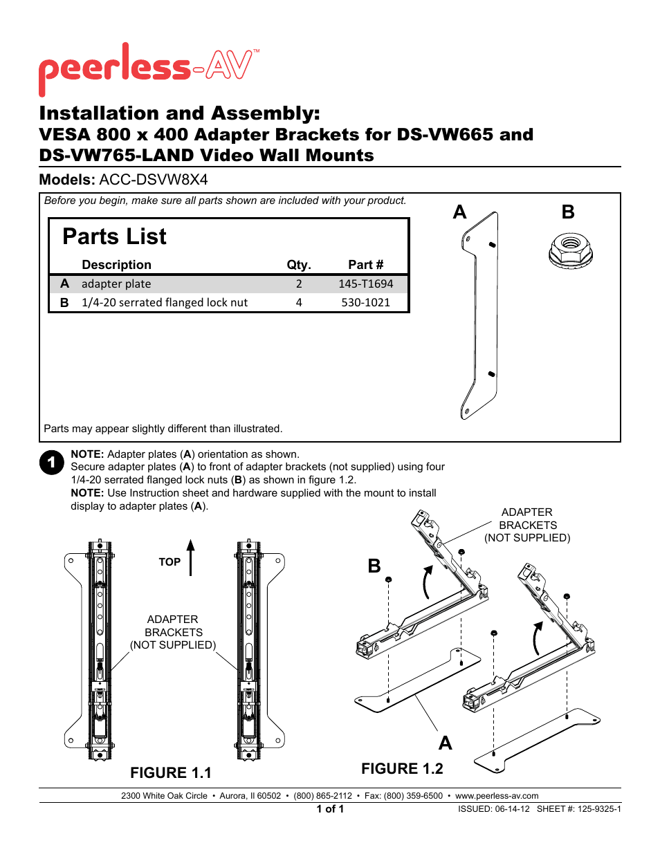 Peerless-AV ACC-DSVW8X4 - Installation User Manual | 1 page