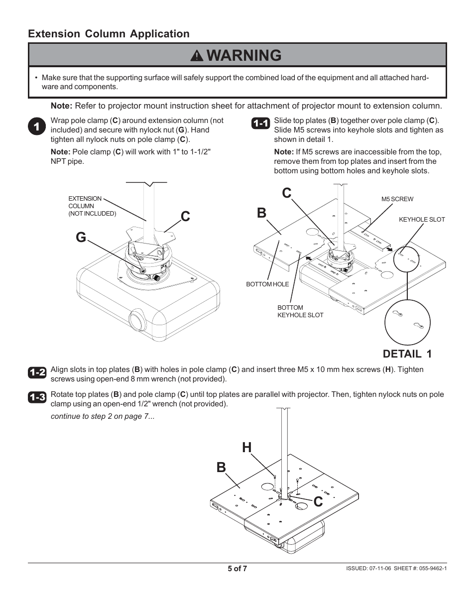Warning, Bh c | Peerless-AV PE1120-W - Installation User Manual | Page 5 / 7