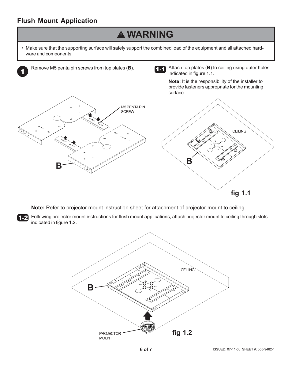 Warning | Peerless-AV PE1120-W - Installation User Manual | Page 6 / 7