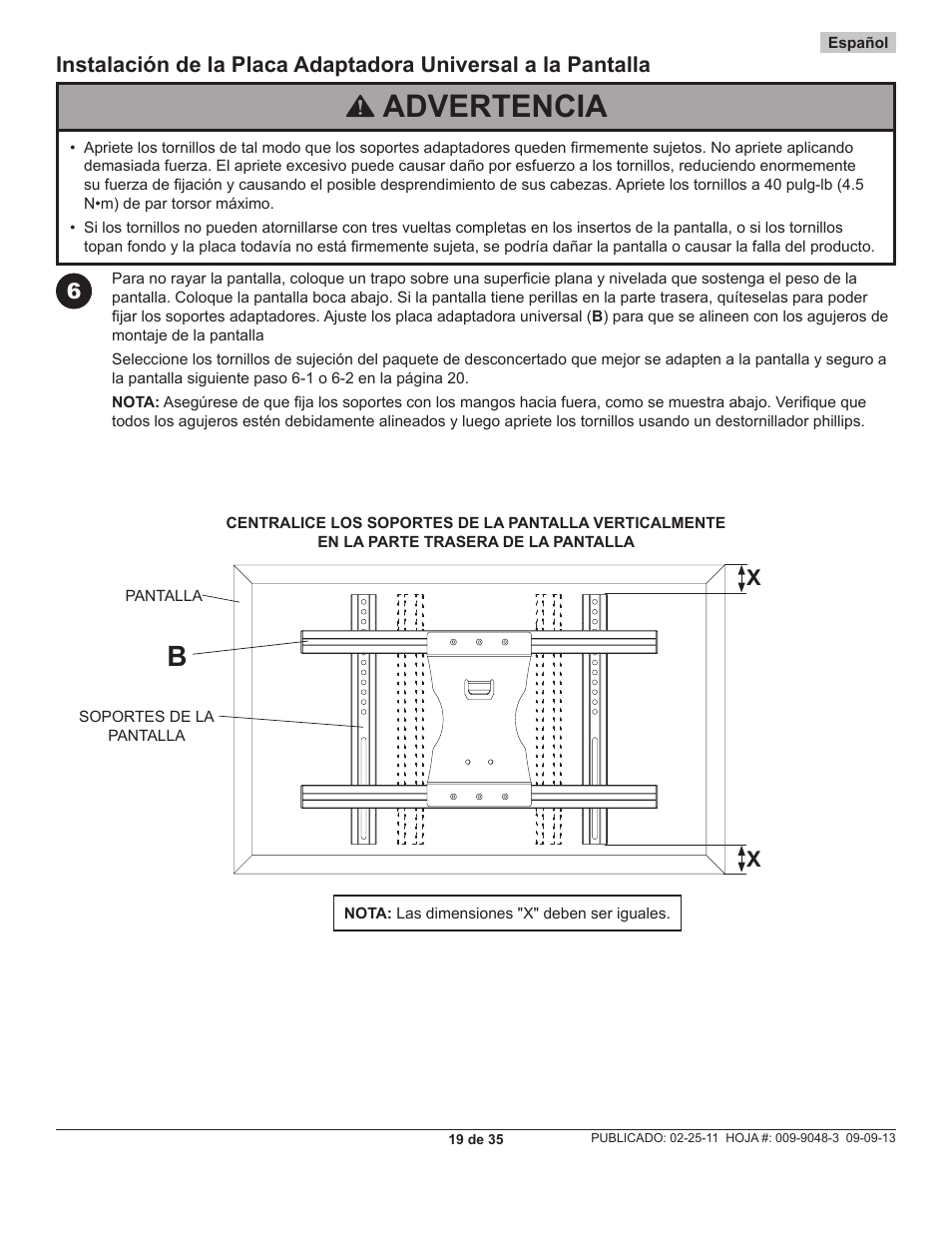 Advertencia | Peerless-AV SC550 - Installation User Manual | Page 19 / 35