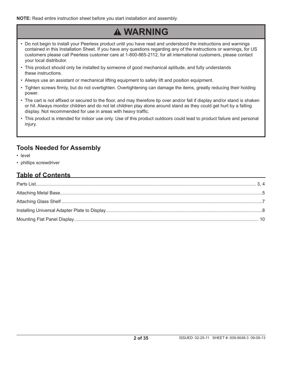 Peerless-AV SC550 - Installation User Manual | Page 2 / 35