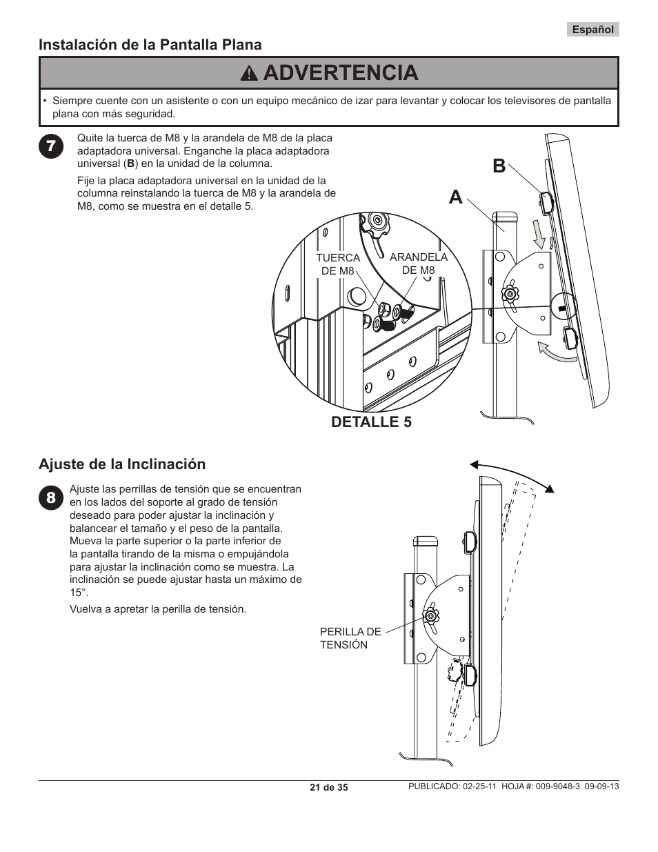 Advertencia, Detalle 5 | Peerless-AV SC550 - Installation User Manual | Page 21 / 35