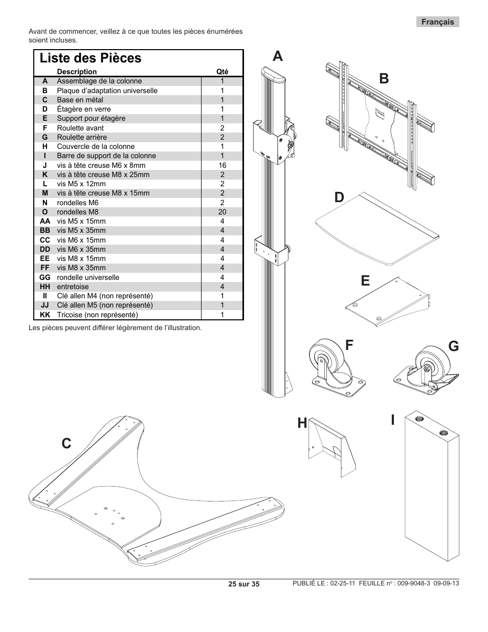 Liste des pièces | Peerless-AV SC550 - Installation User Manual | Page 25 / 35