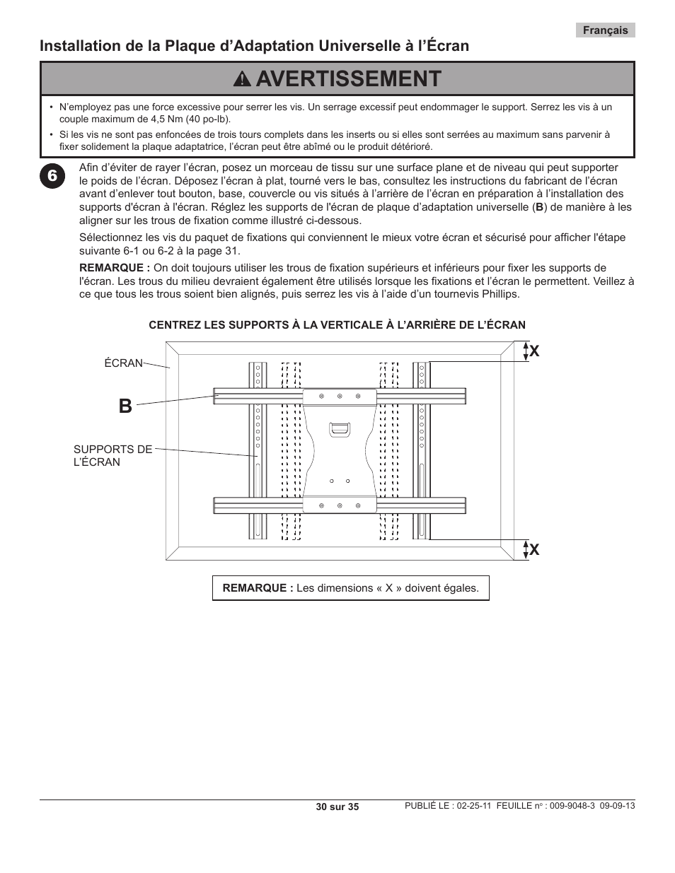 Avertissement | Peerless-AV SC550 - Installation User Manual | Page 30 / 35